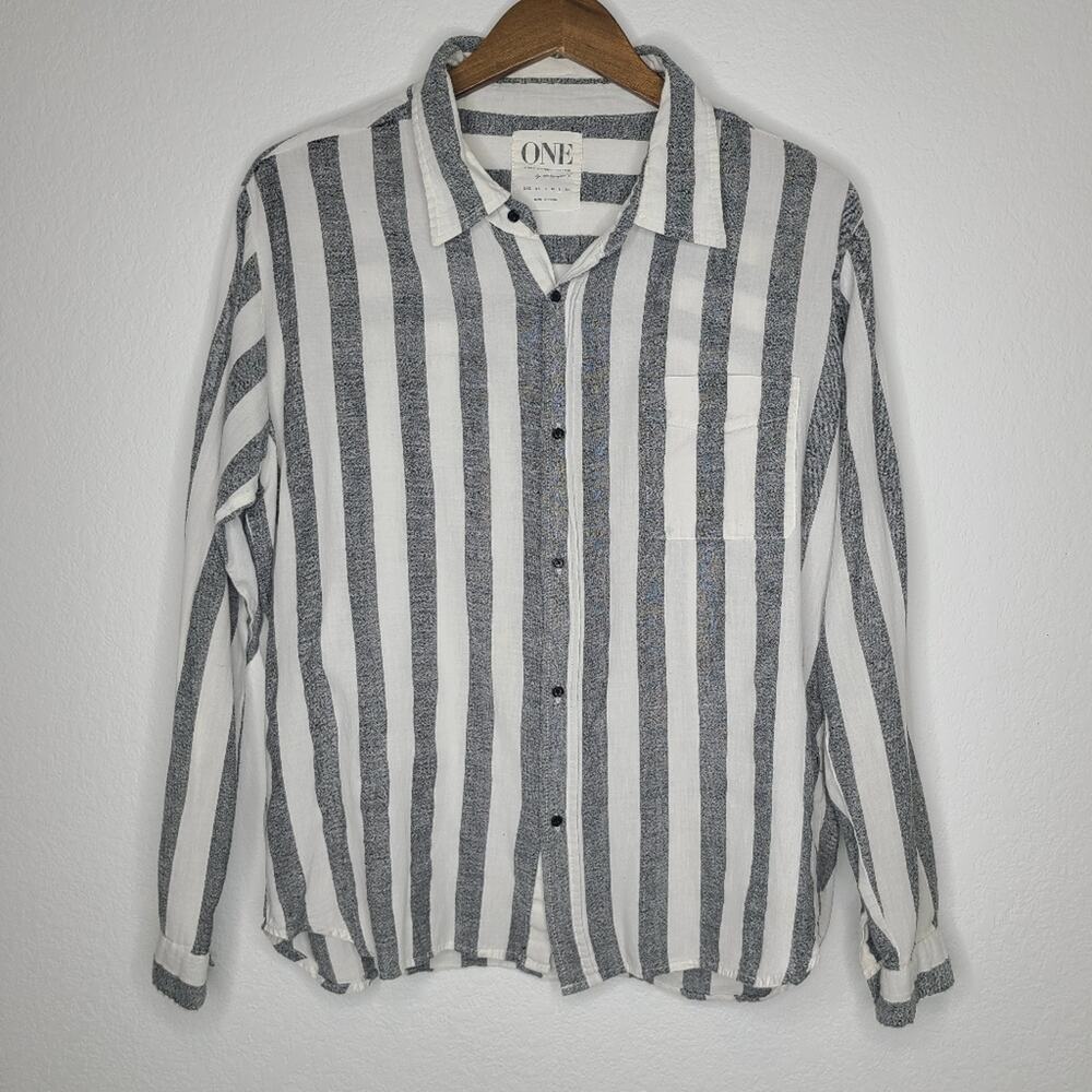 One Teaspoon Grey and White Button Down Shirt Striped Large